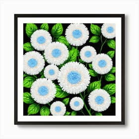 White And Blue Flowers 1 Art Print