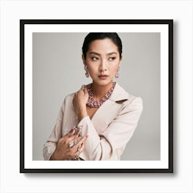 Portrait Of An Asian Fashion Model Amalgamating Thai And Japanese Luxury Aesthetics Gazing Into Th (3) Art Print