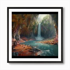 Waterfall In A Cave Art Print