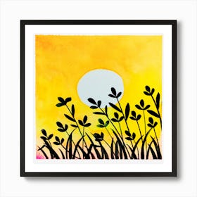 Watercolor Sunset Light And Grass Shadow Art Print