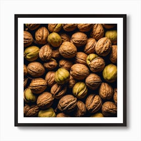 Walnuts On A Black Background 3 Art Print