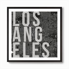 Los Angeles Mono Street Map Text Overlay Square Art Print