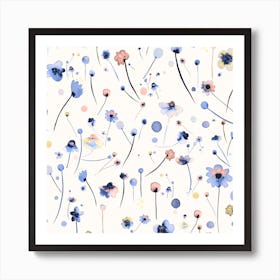 Blue Soft Flowers Square Art Print