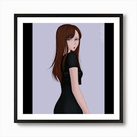 Girl In Black Dress Art Print