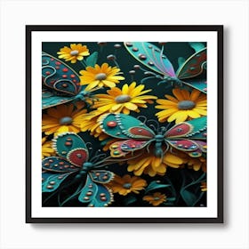 Butterflies And Flowers Art Print