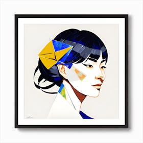 Abstract Portrait Of A Lady With A Origami Head And Cloth Art Print