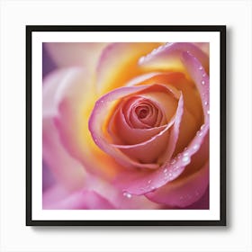 A Close Up Of A Delicate Rose On A Vibrant Flower Petal, Showcasing Its Reflective Surface And Intri (3) Art Print