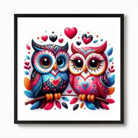 Pair of owls with love 1 Art Print