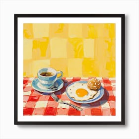 Coffee & Breakfast Yellow Checkerboard 2 Art Print