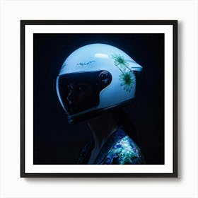 Futuristic Helmet Styled Portrait Illuminated By The Faint Glow Of An Ethereal Plant Heartbeat The Art Print