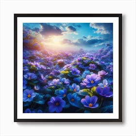 Purple Flowers In A Field Art Print