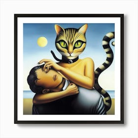 Cat And Man Art Print