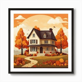 Autumn House Background Art Print