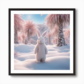 Digital Oil, Bunny Wearing A Winter Coat, Whimsical And Imaginative, Soft Snowfall, Pastel Pinks, Bl Art Print