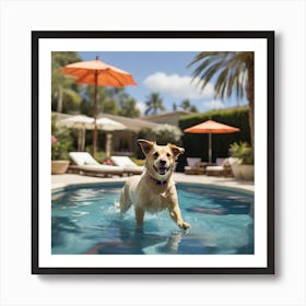 Dog Swimming Pool Art Print