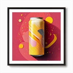 Firefly Can, Soft, Drink, Cover, Design, Face, Paper, Folding, Art, Pink, Yellow, Gas, Bubbles, Stri (11) Art Print