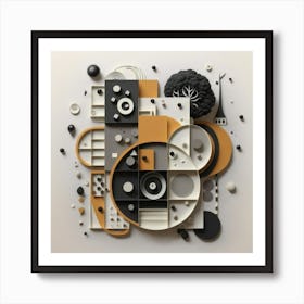 Bauhaus style rectangles and circles in black and white 1 Art Print