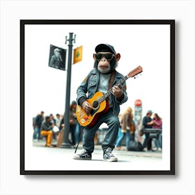 Monkey Playing Guitar Art Print