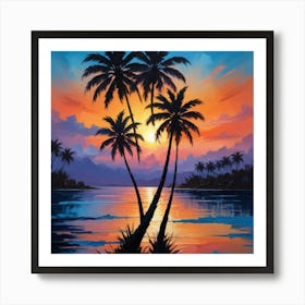 Sunset Palm Trees 4 Art Print