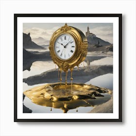 Abstract Melting golden clock Art Print