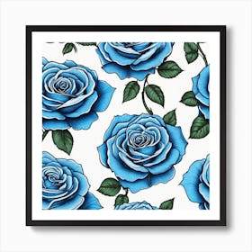 Realistic Blue Rose Flat Surface Pattern For Background Use Ultra Hd Realistic Vivid Colors High Art Print