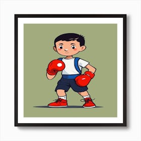 Short Cartoon Kid Wearing Red Shoes Art Print