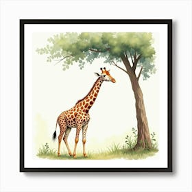 Giraffe Under Tree Art Print