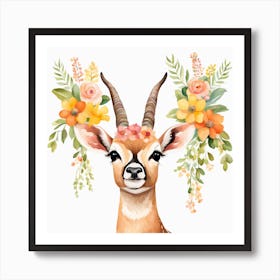 Floral Baby Antelope Nursery Illustration (61) Art Print