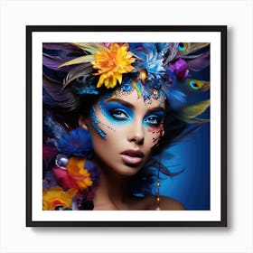 Beautiful Woman With Feathers Art Print