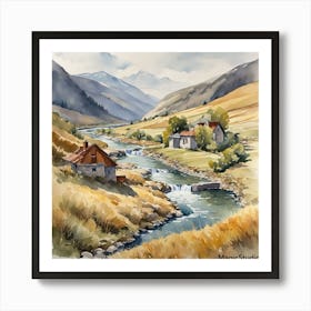 Watercolour Of A River Art Print