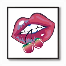 Lips With Cherries Vector Art Print