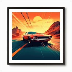 Red Muscle Car On The Road Art Print