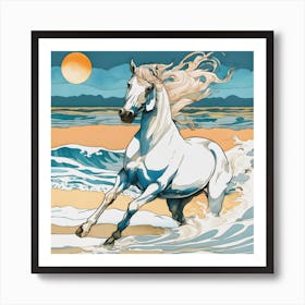 White Horse On The Beach Art Print