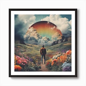 Man Walking Through A Field Of Flowers Art Print