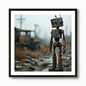 Abandoned Toy Robot Standing Alone In A Post Apocalyptic Wasteland Body Exhibiting A Mix Of Heavy Art Print