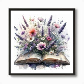 Open Book With Flowers 4 Art Print