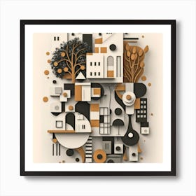 Bauhaus style rectangles and circles in black and white 15 Art Print