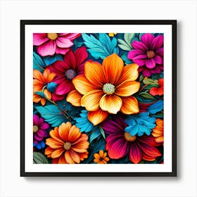 Colorful Flowers, A Vibrant Bursting With Colorful Flowers Perfect For Those Who Love Nature, Floral Seamless Pattern, Floral Wallpaper, Flower Painting Art Print