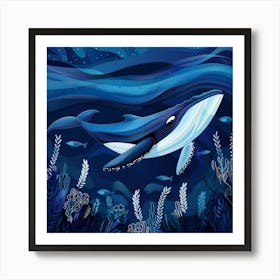 Blue Whale Deep In The Ocean Art Print