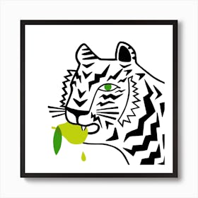 Big Cat Eating A Pear Square Art Print