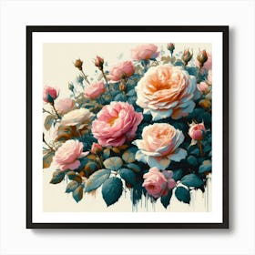 Pink Roses, Watercolor Style Painting Art Print