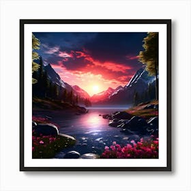 Sunset In The Mountains 3 Art Print