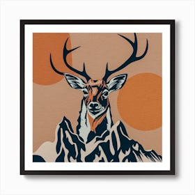 Deer Head retro orange Art Print