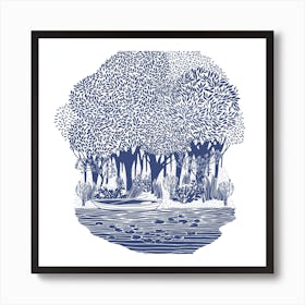 Lily Pond Blue Square Art Print