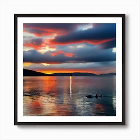 Dolphin At Sunset Art Print