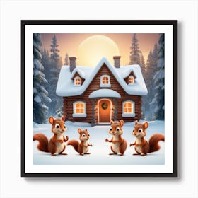 Squirrels In Front Of The House Art Print