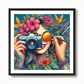 Tattooed Girl With Camera Art Print