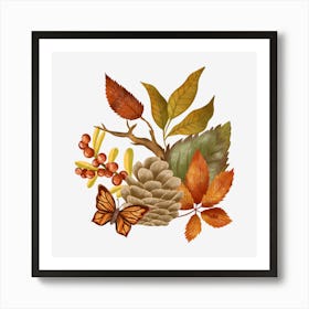 Pinecone with autumn leaves Affiche