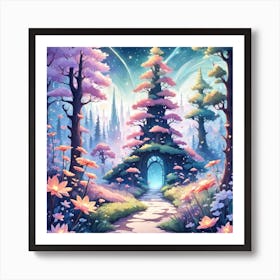 A Fantasy Forest With Twinkling Stars In Pastel Tone Square Composition 224 Art Print