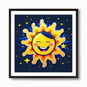 Lovely smiling sun on a blue gradient background 63 Art Print